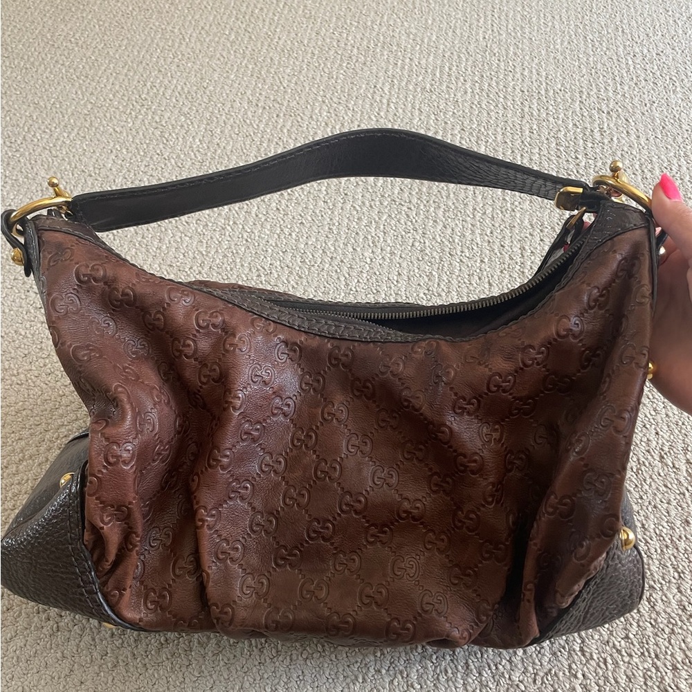 Gucci Brown Leather Guccissima Vintage Shoulder Bag with Gold Hardware